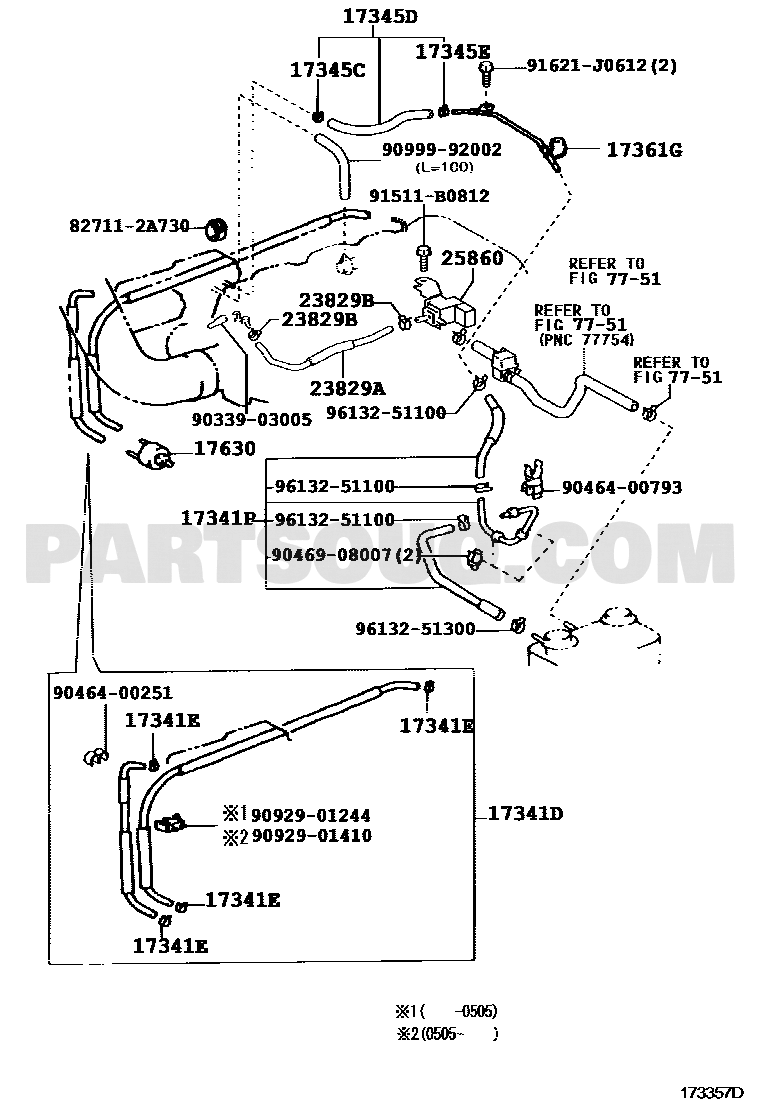 مخطط كتالوج تويوتا لموضع صمام الفاكيوم 25860-50100 | Toyota EPC location diagram for vacuum valve 25860-50100