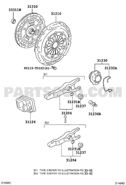 مخطط تركيب رمان فصل الكلتش Toyota 31230-71011 | EPC diagram