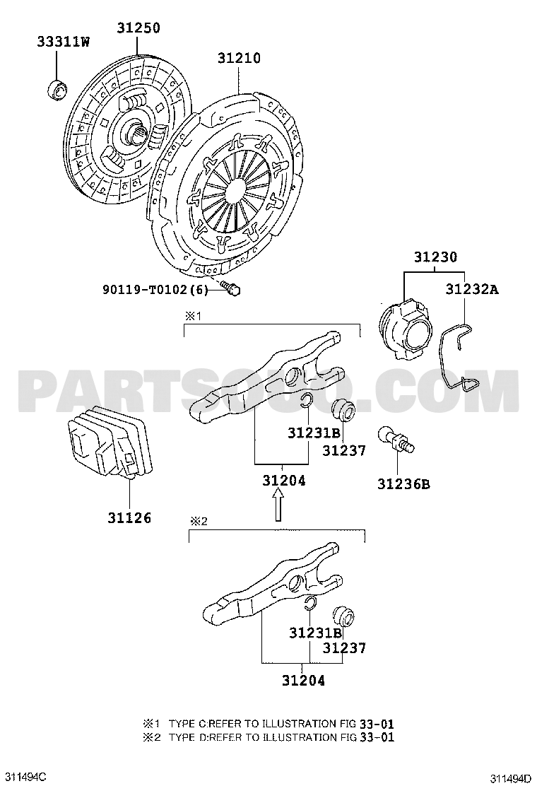 مخطط تركيب رمان فصل الكلتش Toyota 31230-71011 | EPC diagram