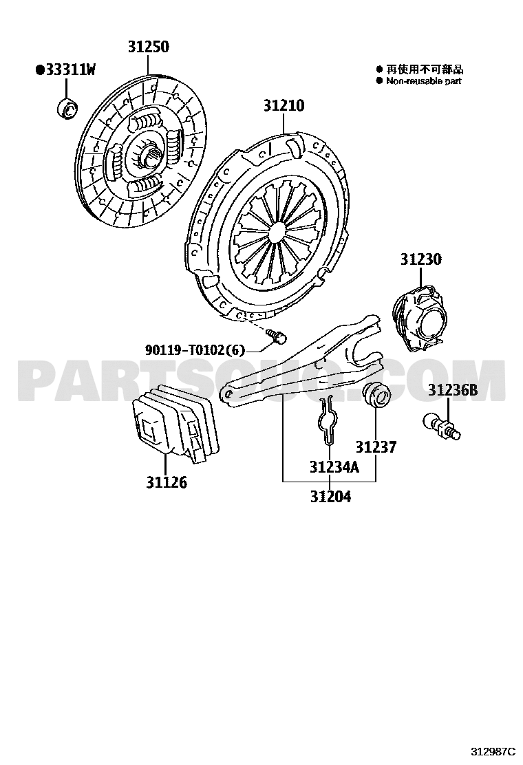 موضع صحن الكلتش 31250-0K261 في مخطط تويوتا Hilux | Toyota EPC diagram