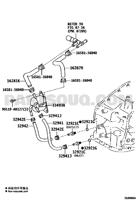 مخطط موضع مبرد زيت القير تويوتا 33493-33030 | EPC location diagram