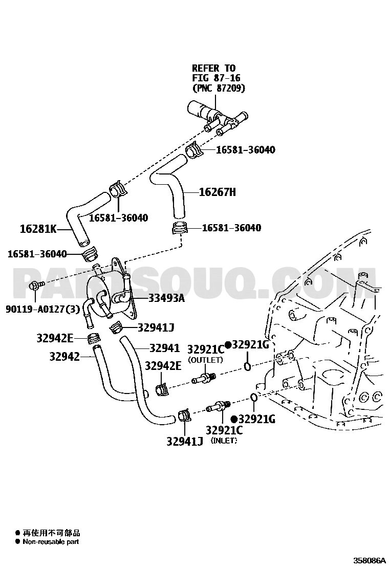 مخطط موضع مبرد زيت القير تويوتا 33493-33030 | EPC location diagram