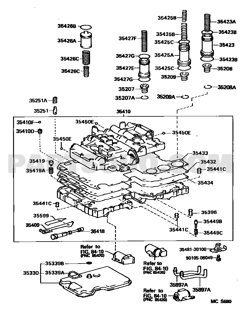 مخطط موضع مصفاة القير 35330-30011 | Toyota EPC transmission strainer location