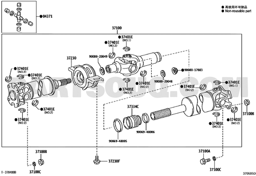 مخطط موضع رمان عمود الكردان تويوتا 37230-0K030 | Toyota EPC center support bearing location