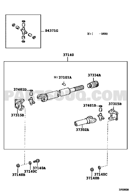 موضع رمان عمود الكردان الأوسط 37230-34030 في المخطط | Center support bearing EPC position