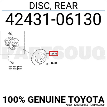 Toyota 42431-06130 Genuine Rear Brake Disc Camry 2012-2017 GCC