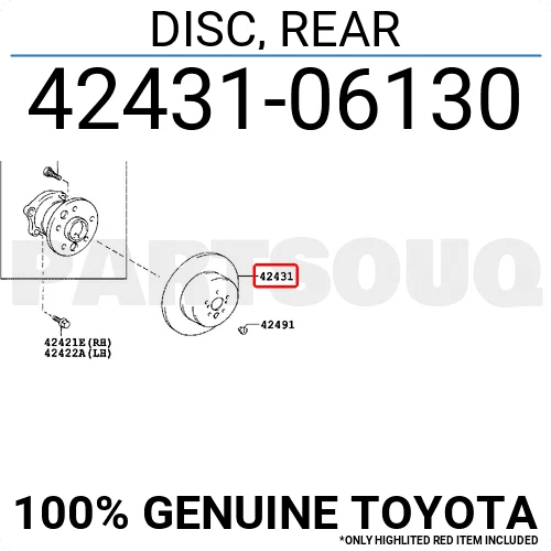 Toyota 42431-06130 Genuine Rear Brake Disc Camry 2012-2017 GCC