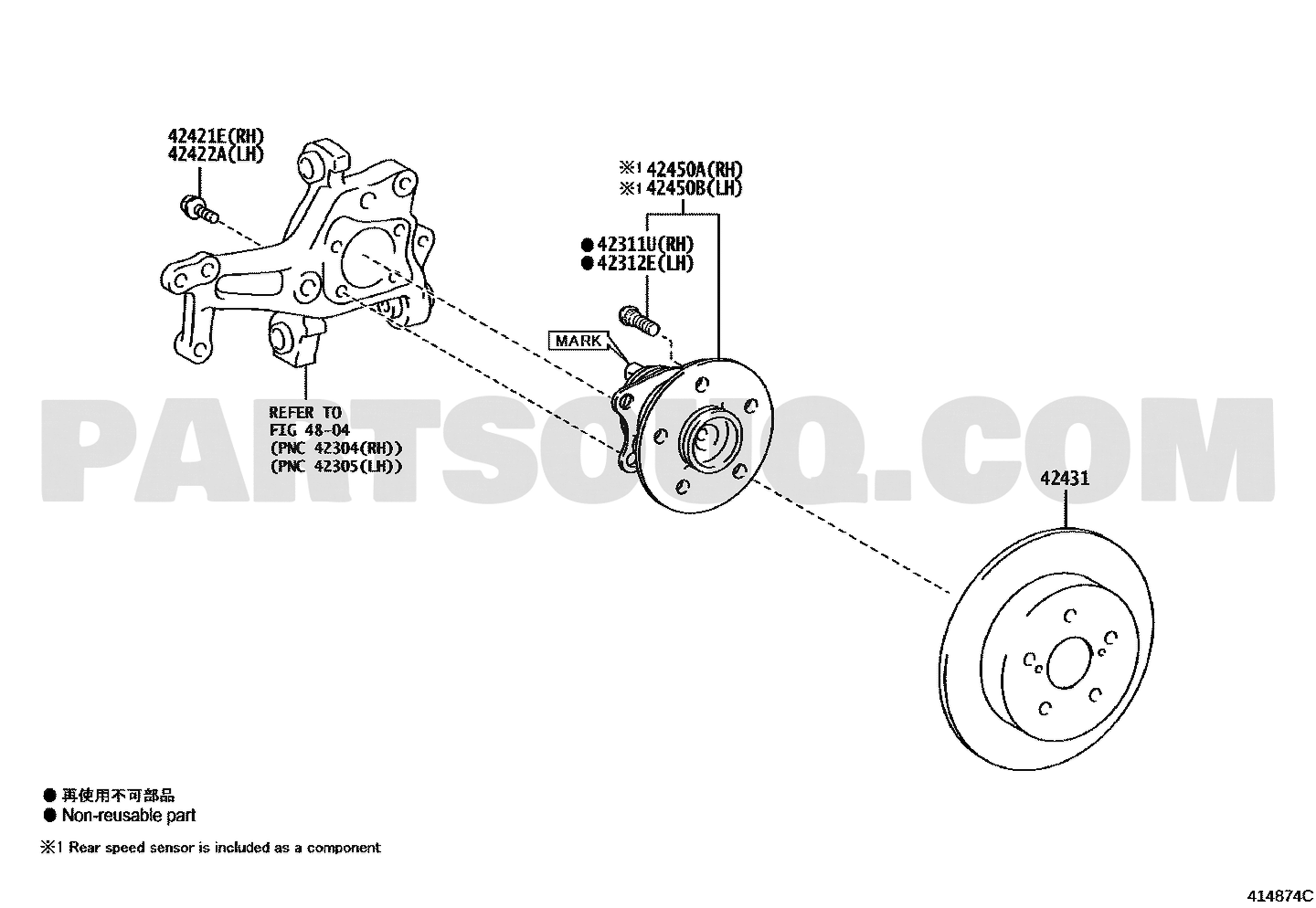 موضع هوب ورمان الخلفي في مخطط تويوتا 42450-42060 | Toyota rear hub bearing diagram