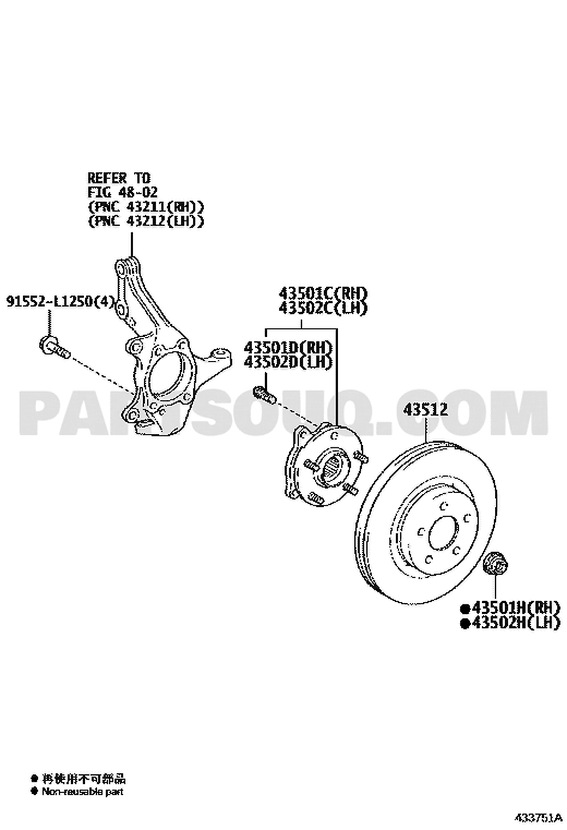 موضع هوب الفرامل الأمامي 43512-42100 في مخطط تويوتا | Toyota EPC diagram