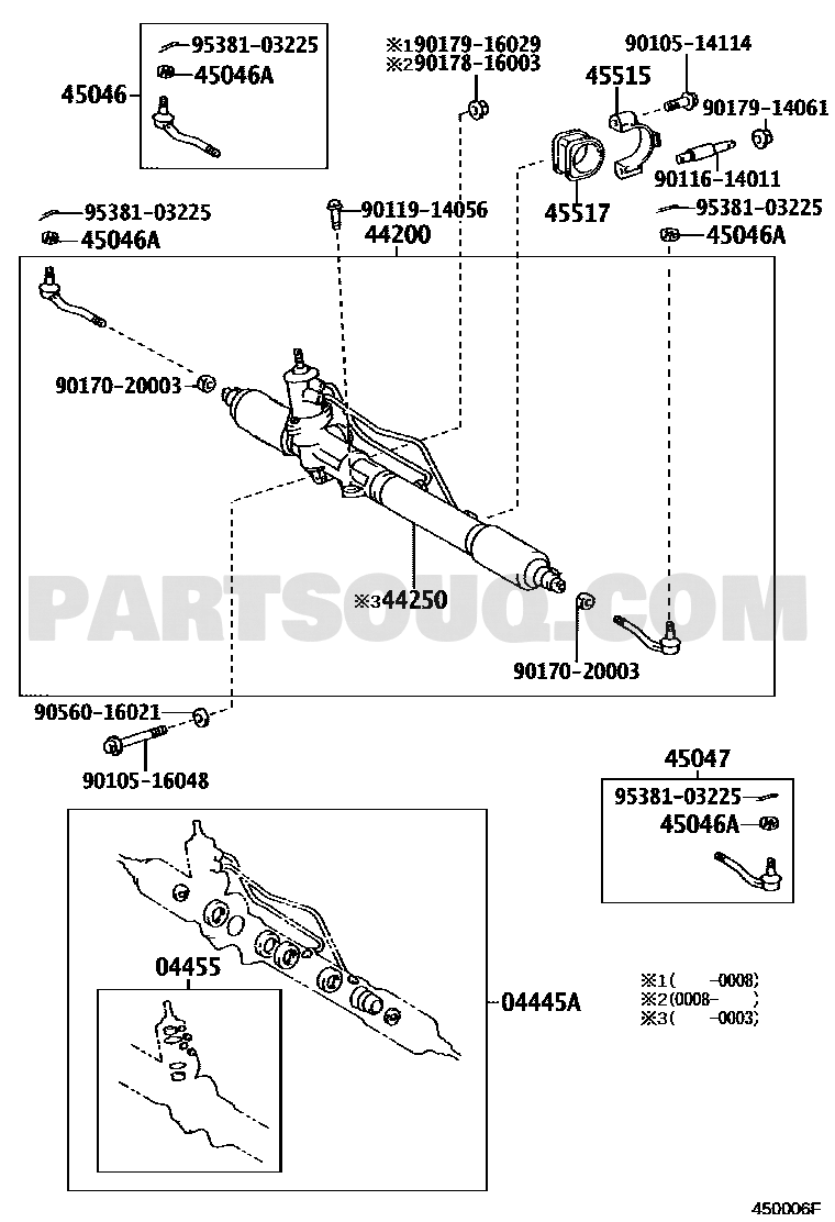 مخطط تويوتا لموضع رأس التي رود الأمامي الأيسر 45047-39215، النداء 45047 | Toyota EPC diagram for front tie rod end LH 45047-39215, callout 45047