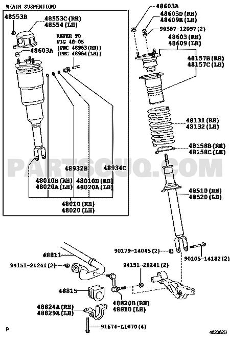 موضع المساعد الأمامي يسار في مخطط لكزس LS460 رقم 48510-80339 | Lexus LS460 front LH shock absorber diagram