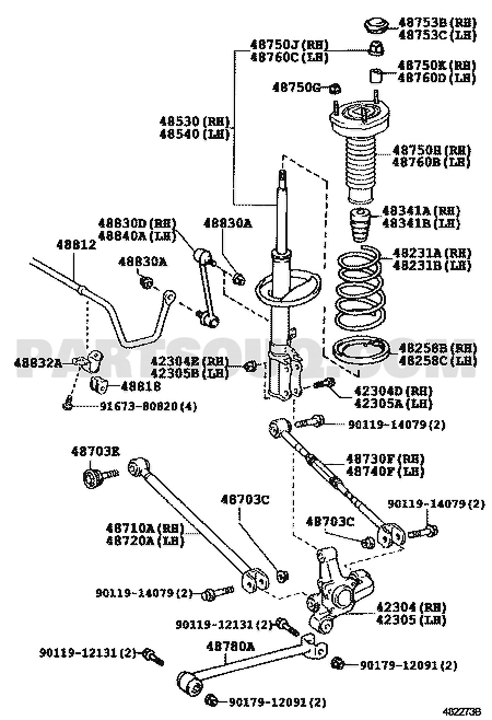 مخطط موضع وصلة الميزان الخلفية 48830-33040 | Toyota EPC rear stabilizer link diagram