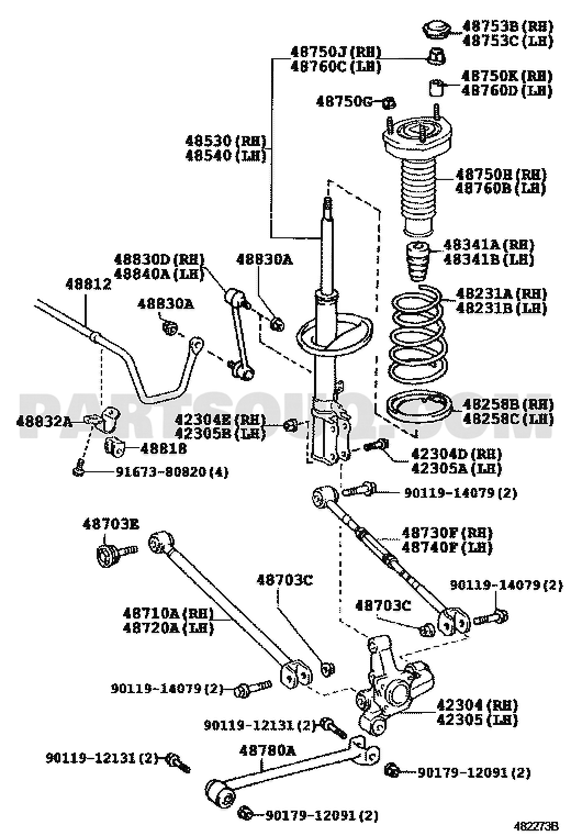 مخطط موضع وصلة الميزان الخلفية 48830-33040 | Toyota EPC rear stabilizer link diagram