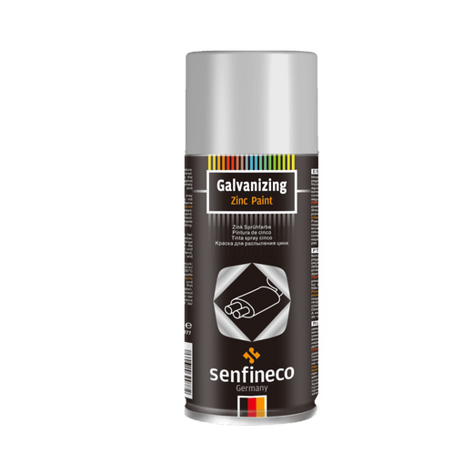 Galvanizing Zinc Paint spray can by Senfineco; black can with silver cap.