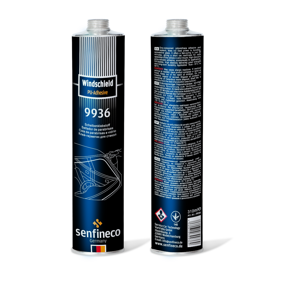 Windshield PU-Adhesive 9936 by Senfineco – two blue-black cartridges