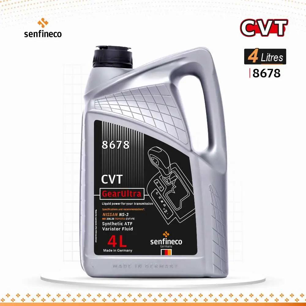 Senfineco CVT GearUltra 4L transmission fluid bottle; gray container with black label