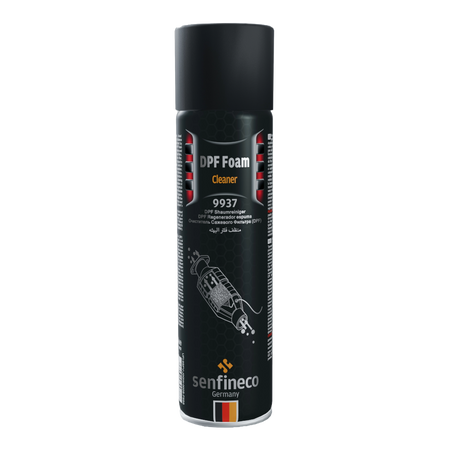 DPF Foam Cleaner 9937 spray can, Senfineco Germany brand, black label with orange Cleaner text