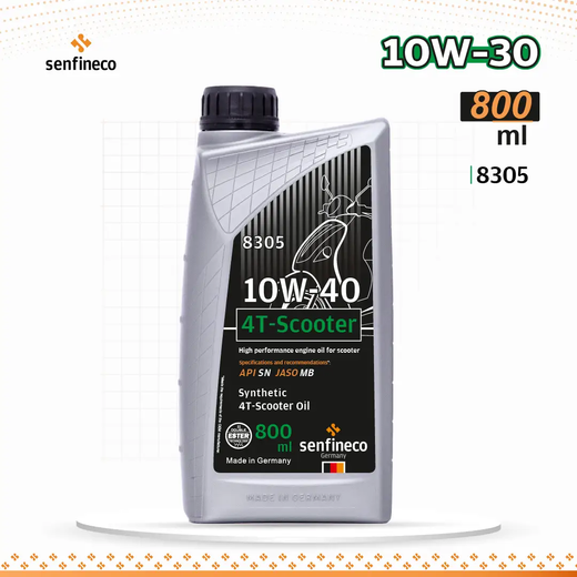 4T-Scooter 10W-40 motor oil bottle, silver-grey container, 800 ml, Senfineco Oman