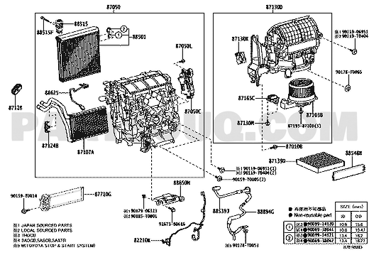 مخطط موضع مروحة المكيف الداخلية | HVAC blower motor EPC diagram 87103-0K391