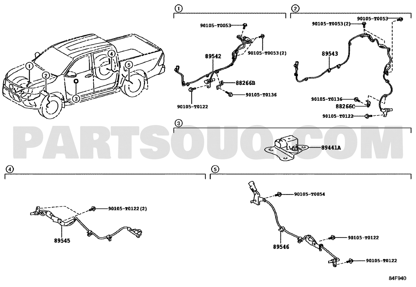 موضع حساس ABS الخلفي اليمين 89545-0K240 في مخطط تويوتا Hilux | Toyota EPC diagram