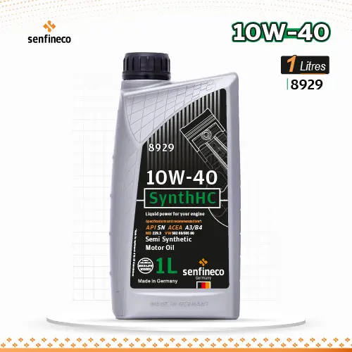 Motor oil 1L 10W-40 SynthHC SN/CF bottle, Senfineco, gray plastic container with black label