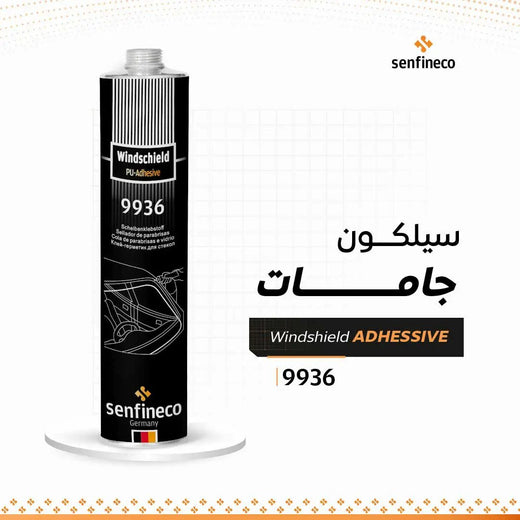 Windshield PU-Adhesive 9936 canister by Senfineco, black cylindrical tube with nozzle