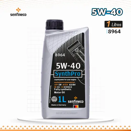 Synthetic motor oil bottle 1L, 5W-40 SynthPro SN MB229.5, Senfineco logo visible