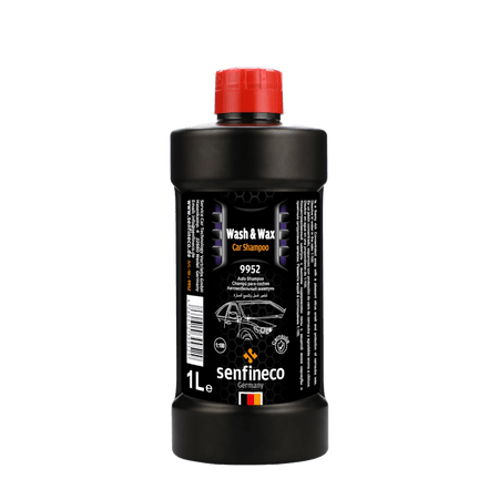 Wash & Wax Car Shampoo 9952 by Senfineco, 1L black bottle with red cap