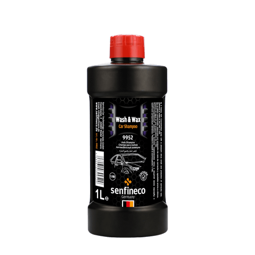 Wash & Wax Car Shampoo 9952 by Senfineco, 1L black bottle with red cap