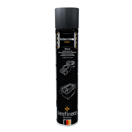 Senfineco Battery Clamp Grease 9914 spray can with black label and hex pattern