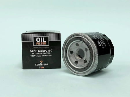 Oil filter SEN MZ690150 for Mitsubishi Pajero V33-V97; black box packaging and metal canister.