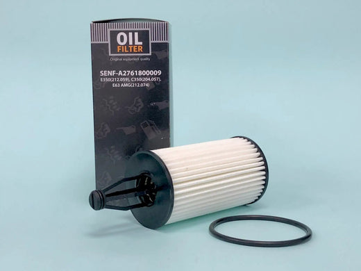 Oil filter SEN A2761800009 for Mercedes E350/C350/E63 AMG 2008-2016; black box OIL FILTER beside pleated filter