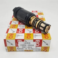 AC compressor sensor for Lexus IS250/GS350 (2007–2012), black housing with brass fittings on a BQ box