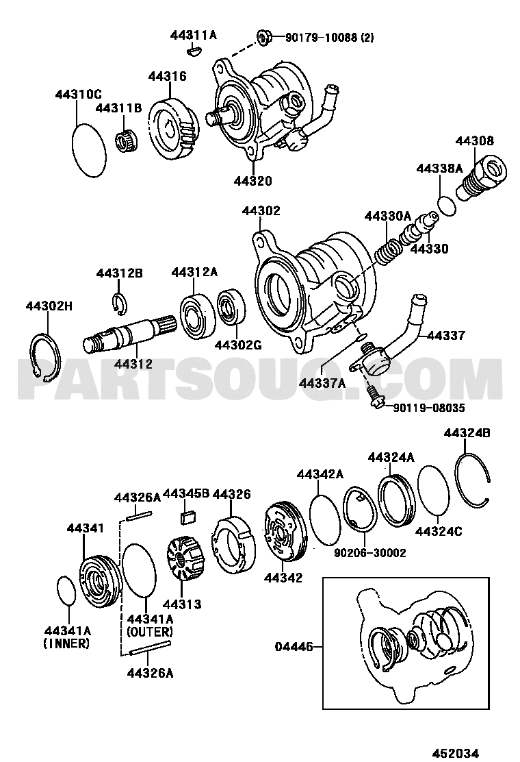 مخطط طرمبة الباور لاندكروزر رقم 04446-60080 | Power Steering Pump Diagram