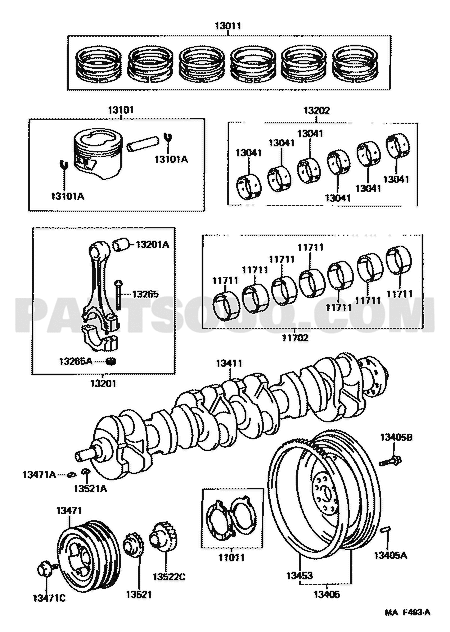 مخطط طقم شنابر البستم Toyota Lexus رقم 13015-66021