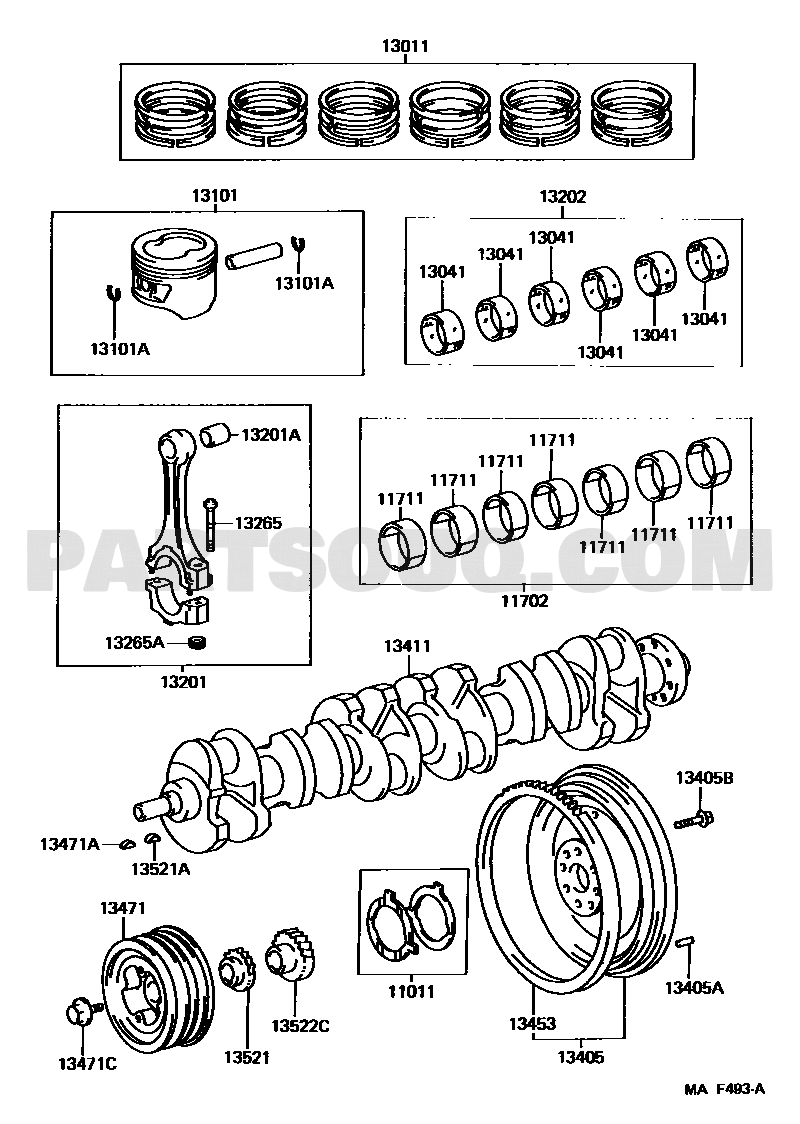 مخطط طقم شنابر البستم Toyota Lexus رقم 13015-66021