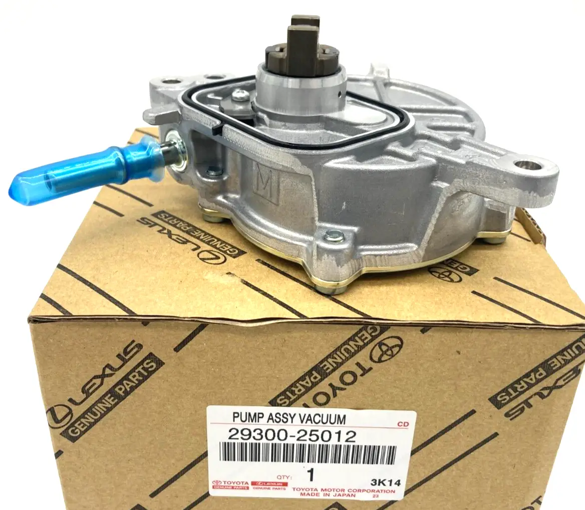 Vacuum pump assembly 29300-25012, Toyota Genuine Parts, silver metal with blue inlet on box