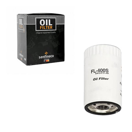 SENFINECO Oil Filter | OEM E4FZ-6731-AB | Ford Mustang F-150 6 Cyl — SENFINECO carton and exact product filter