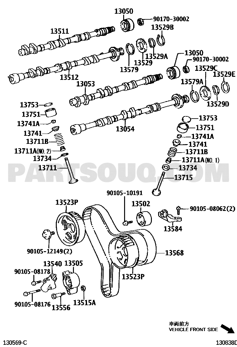 مخطط كتالوج تويوتا لموضع بكرة سير التوقيت 13503-62030، موضع 13502 | Toyota EPC location diagram for timing idler 13503-62030, callout 13502