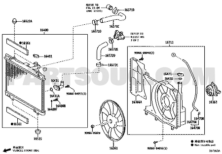 مخطط تركيب ريشة المروحة Toyota 16361-0M110 | EPC diagram