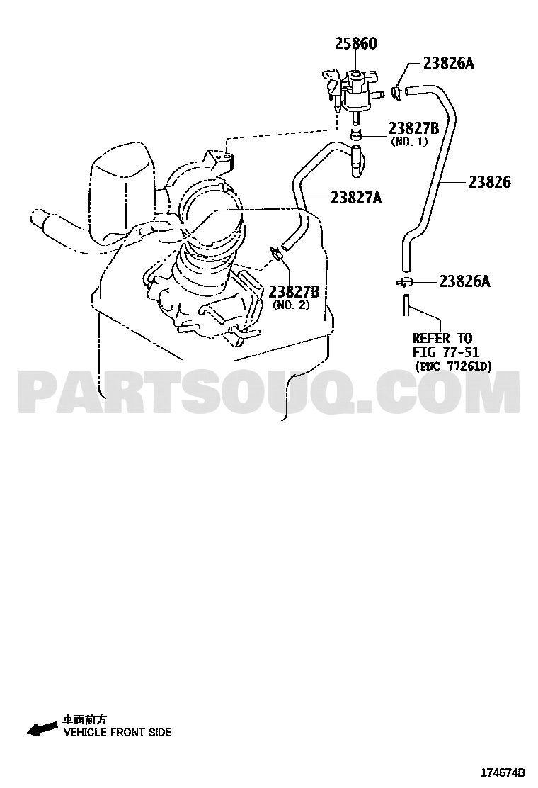 مخطط كتالوج تويوتا لموضع صمام الفاكيوم 25860-28140 | Toyota EPC location diagram for vacuum valve 25860-28140