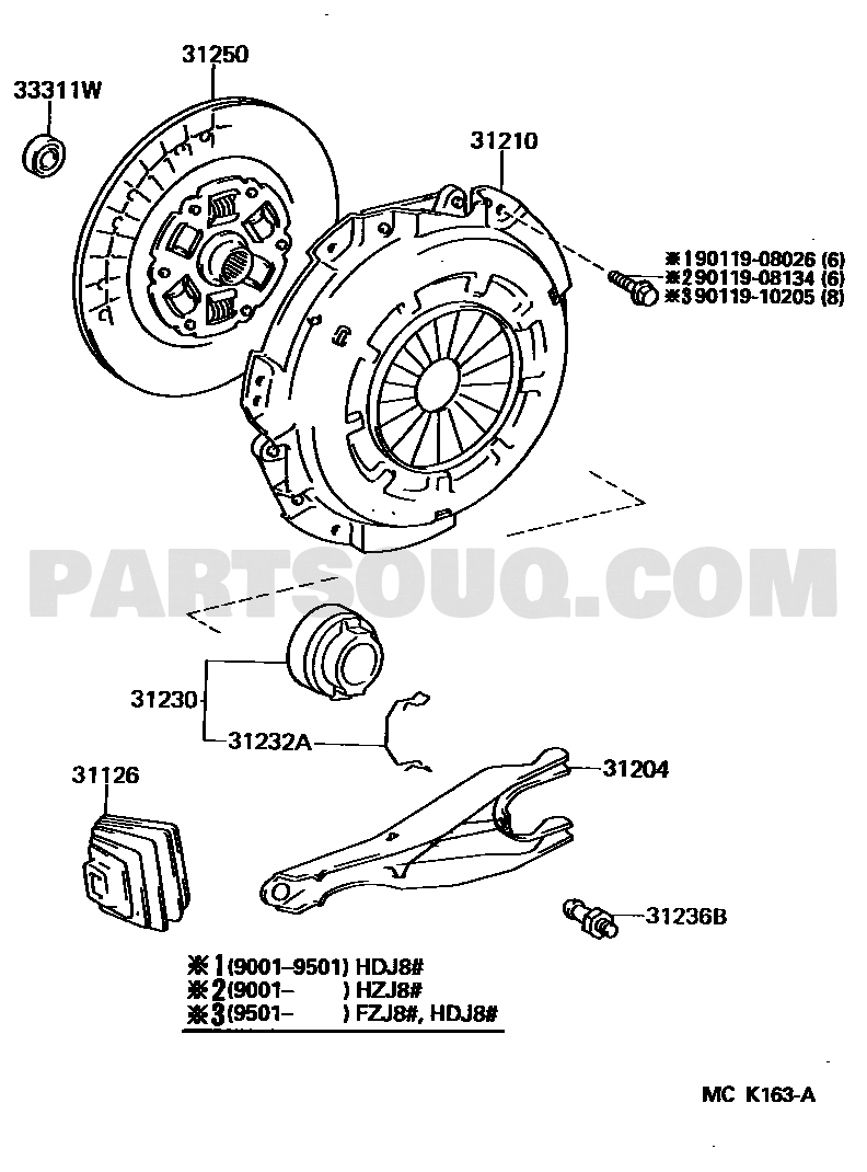 مخطط موضع رمان تحرير الكلتش 31230-60181 | Toyota EPC clutch release bearing diagram