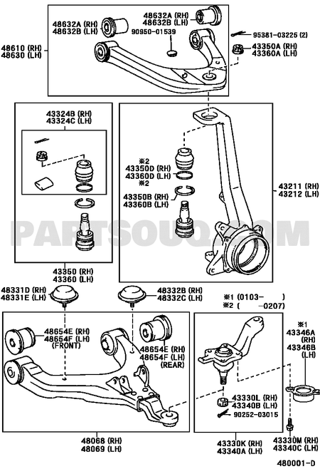مخطط موضع المفصل العلوي الأمامي الأيمن 43310-39016 | Toyota EPC ball joint diagram