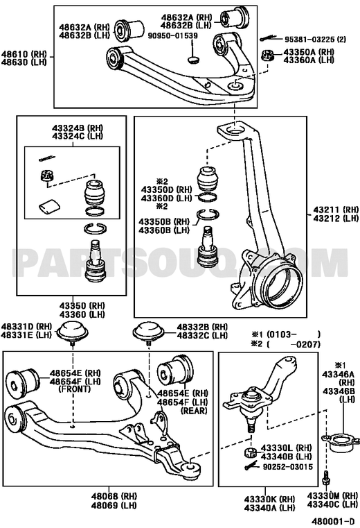 مخطط موضع المفصل العلوي الأمامي الأيمن 43310-39016 | Toyota EPC ball joint diagram