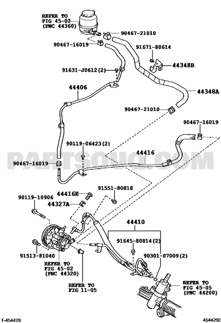 مخطط موضع خرطوم خزان زيت الباور إلى الطرمبة 44348-33250 | Toyota EPC callout 44348A