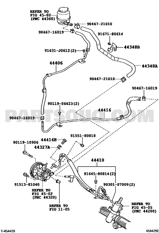 مخطط موضع خرطوم خزان زيت الباور إلى الطرمبة 44348-33250 | Toyota EPC callout 44348A