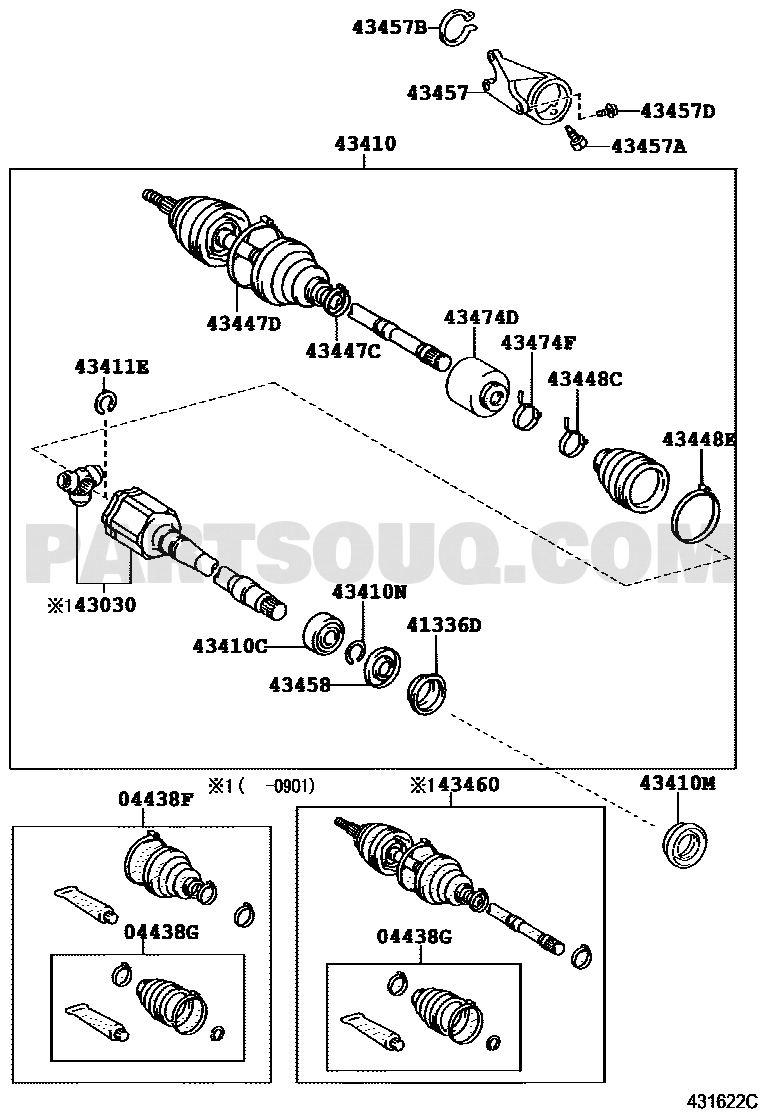 مخطط طقم جلود عكس أمامي 04428-0E060 | Toyota EPC drive shaft boot diagram