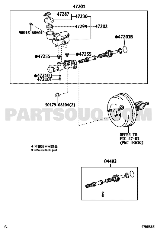 مخطط طقم إصلاح ماستر الفرامل تويوتا 04493-0K010 | Toyota brake master cylinder repair kit EPC diagram