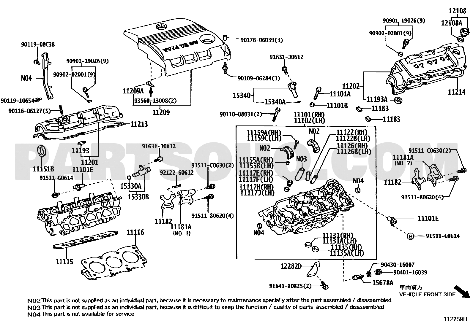 Partsouq EPC – 11115-20032 cylinder head gasket, Lexus RX MCU35 1MZ-FE, diagram 1104 callout 11115