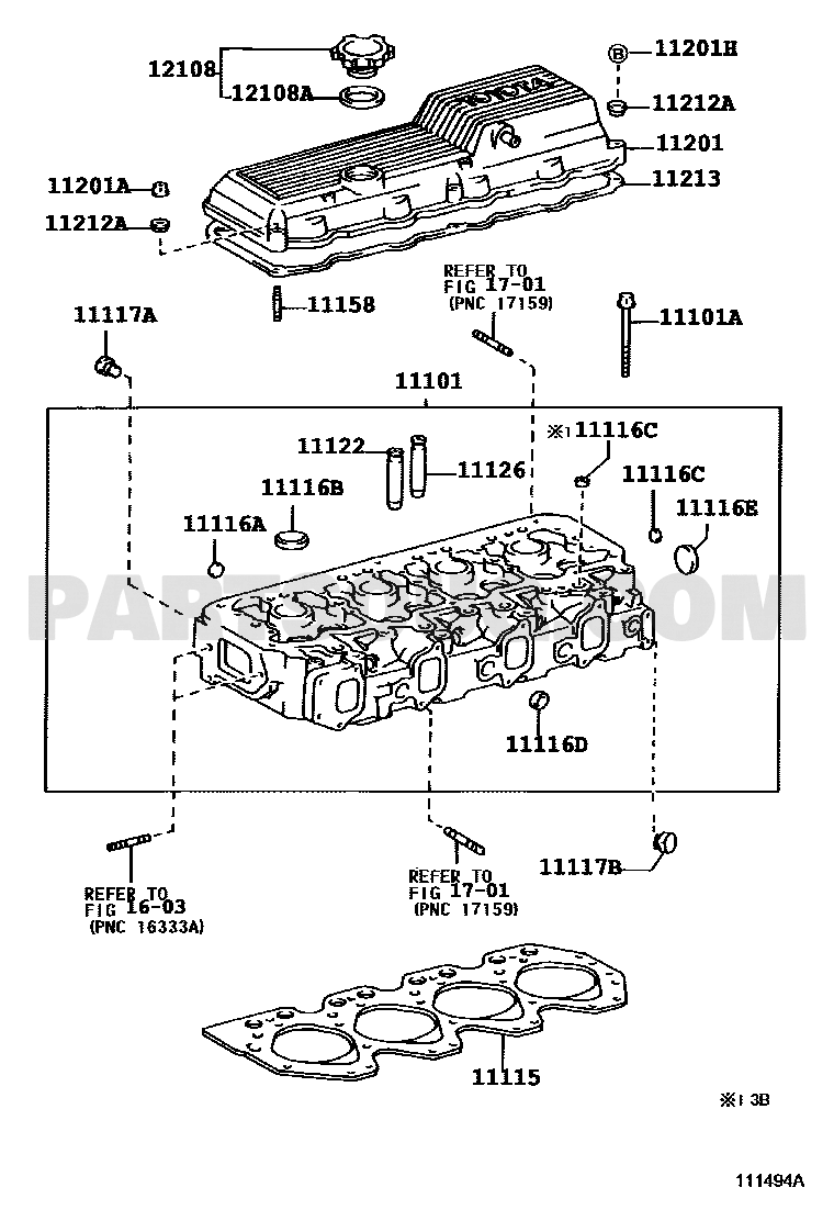 مخطط PartsSouq لموضع حشية رأس المحرك تويوتا 11115-75052، الرمز 11115 | Toyota EPC diagram for OEM 11115-75052, callout 11115